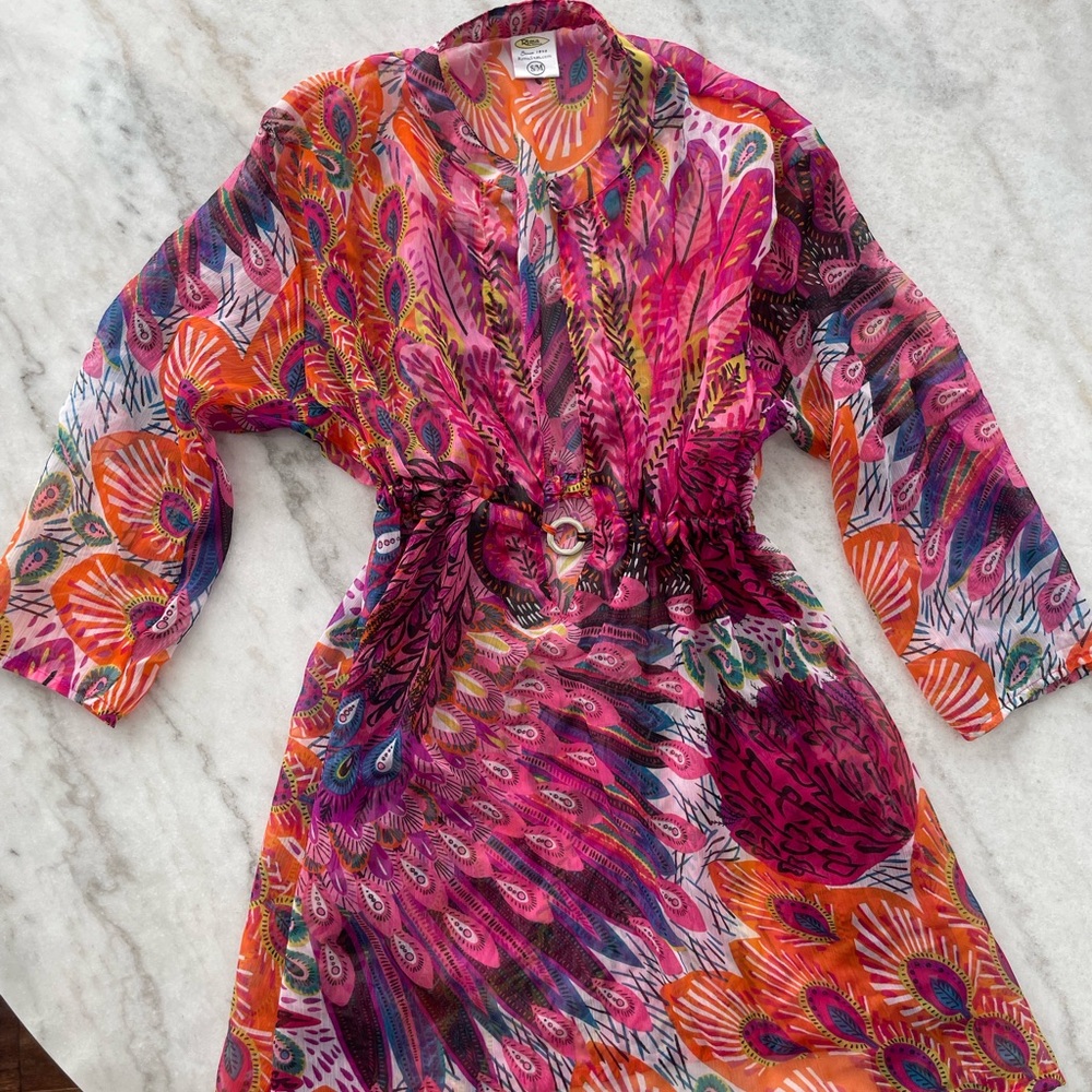 Vibrant Multicolor Coverup with Peacock Feather Design